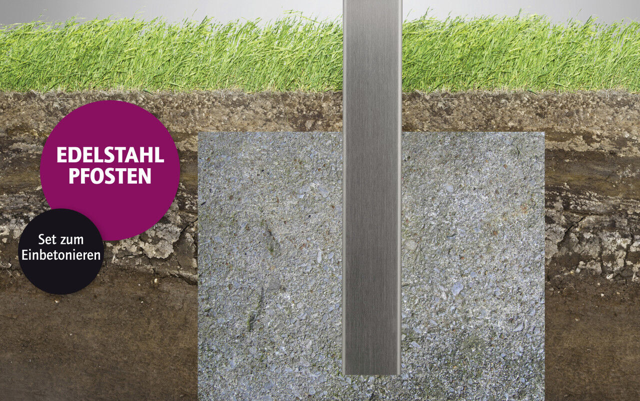 Ambiente Endpfosten-Set zum EINBETONIEREN 157 cm, 60 x 60 mm, Edelstahl