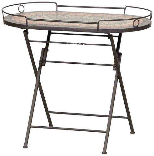 Siena Garden 380831 Prato Serviertisch Gestell Stahl schwarz matt, Fläche Keramik mehrfarbig, praktisch zusammenklappbar