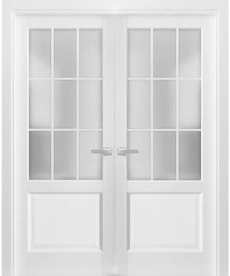 SARTODOORS Felicia 3309 White Wood Interior Double Doors with Frosted Glass