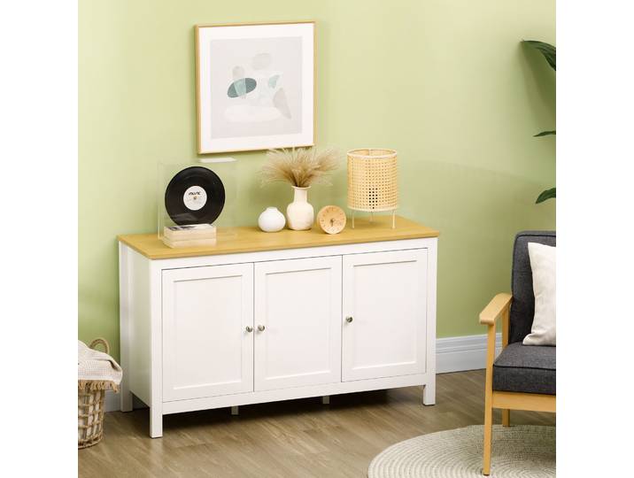 HOMCOM Buffet 3 Portes Bois Clair 120cm Blanc Rangement