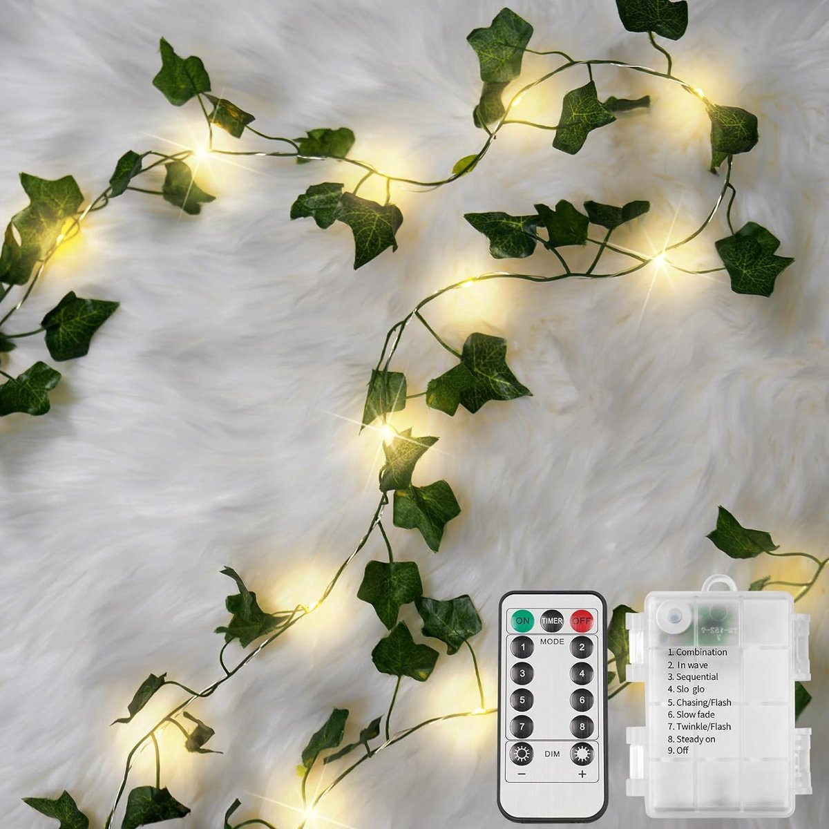 BOTC Lichtsnoer Klimop Slinger met Afstandsbediening - 3 meter - 30 LED lampjes