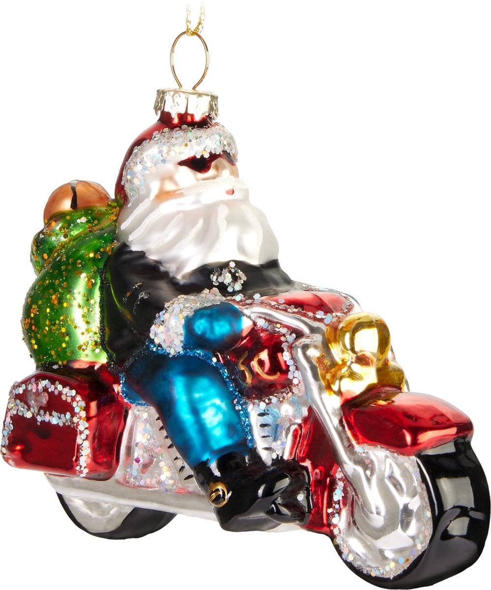 BRUBAKER Handgeschilderde Glazen Kerstbal Kerstman op motorfiets - 10,5 cm
