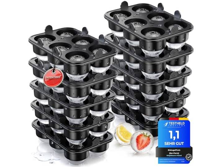 Neighbour's Friend Patentierte Eiskugelform 10er Pack Platinum - Große Eiswürfelform rund Platinsilikon für Cocktails, Gin & Getränke - 60x Eiswürfel rund spülmaschinengeeignet - XXL Eiswürfel