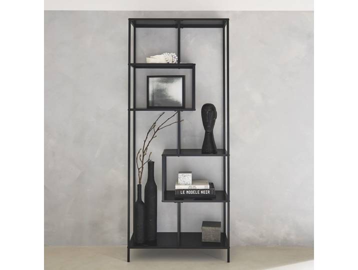 Etagère bibliothèque 6 niveaux asymétriques en métal noir