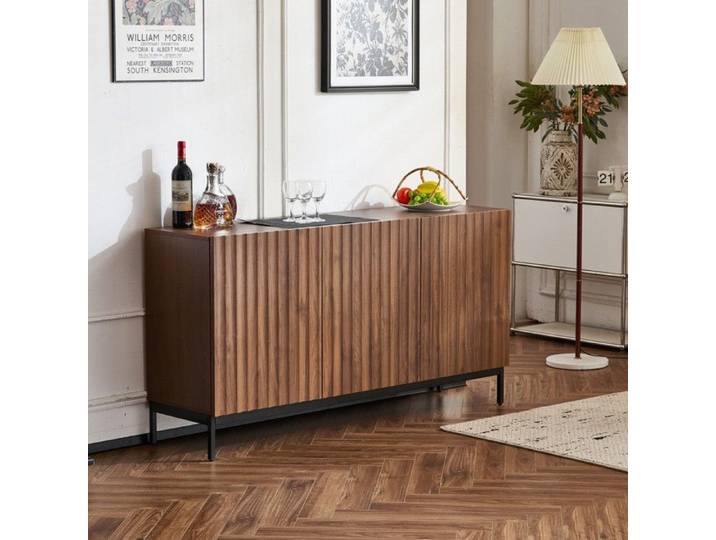 Bladez - Buffet Meuble de rangement à 3 portes étagères réglables Meuble décoratif de style moderne du milieu du siècle - Noyer