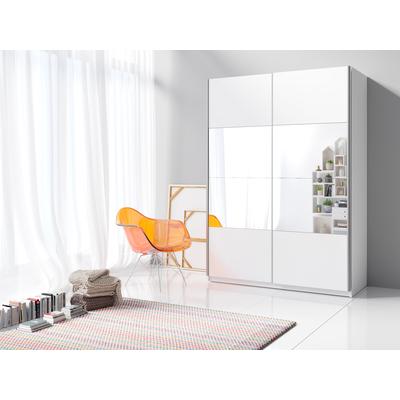 Schwebetürenschrank HOME AFFAIRE "Beta Schiebetürenschrank Kleiderschrank Wäscheschrank", weiß, B:120cm H:210cm T:61cm, FSC-zertifizierter Holzwerkstoff, Schränke, Schwebetürenschrank, mit Spiegel, INKLUSIVE kompletter Innenausstattung, Metallgriffe