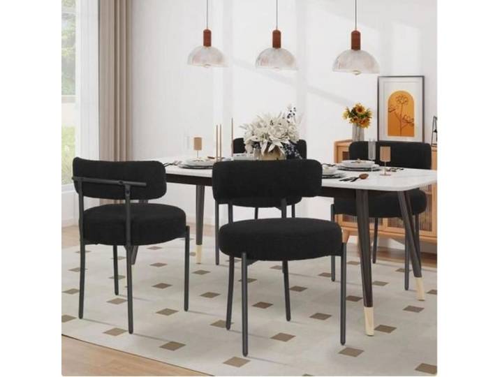 MIPAN. Lot de 4 Chaises salle manger (Velours Teddy) - Chaises de Cuisine - Chaise de ergonomique - Assise rembourrée - Noir