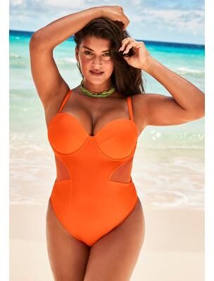 Plus Size Women's Cup Sized Mesh Underwire One Piece Swimsuit by Swimsuits For All in Papaya (Size 18 E/F)