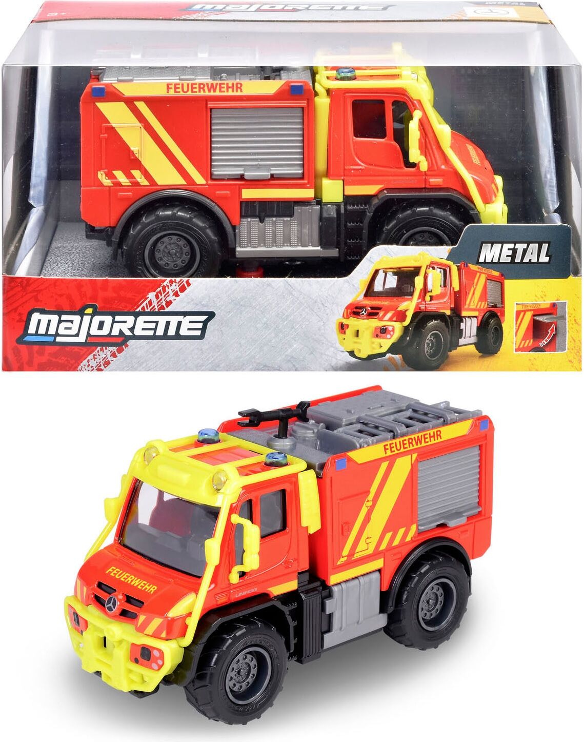 Spielzeug-Auto MAJORETTE "Unimog U530 Fire Truck", gelb (rot, gelb), Spielzeugfahrzeuge, KinderT:14cm, Spielzeug-Auto, T:14cm