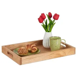 Relaxdays Serviertablett aus Walnussholz & MDF Hellbraun