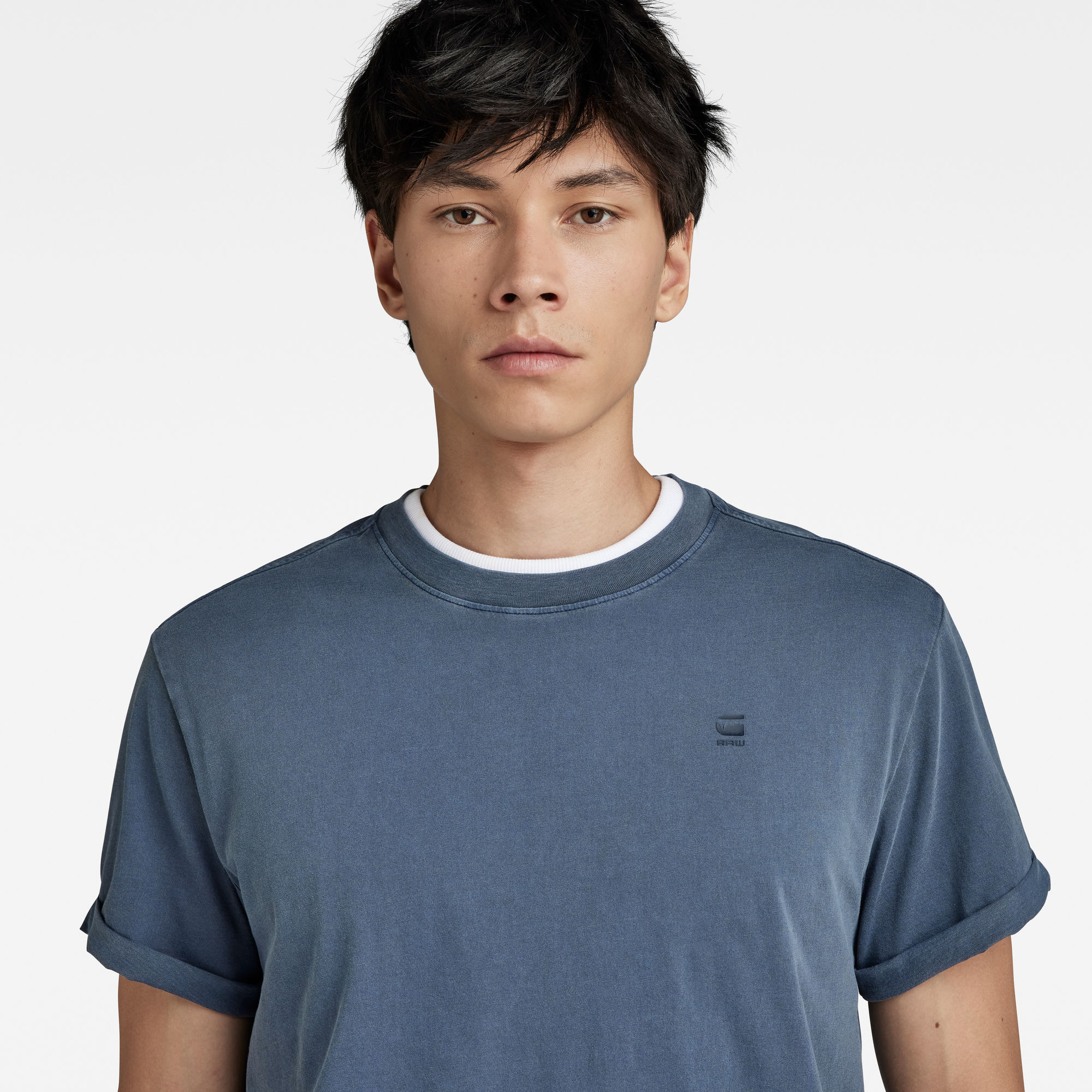 Kurzarmshirt G-STAR "Lash", Herren, Gr. XL, blau (salute gd), Jersey, Obermaterial: 100% Baumwolle, unifarben, normal hüftbedeckend, Rundhals, Umschlagsaum, Shirts Kurzarmshirt, Rundhals, Logoapplikation salute gd XL