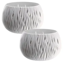 WellHome - Set von 2 Pflanztöpfen 2,3L Bowl Sandy Ø23,8 cm/Stück in Weiß
