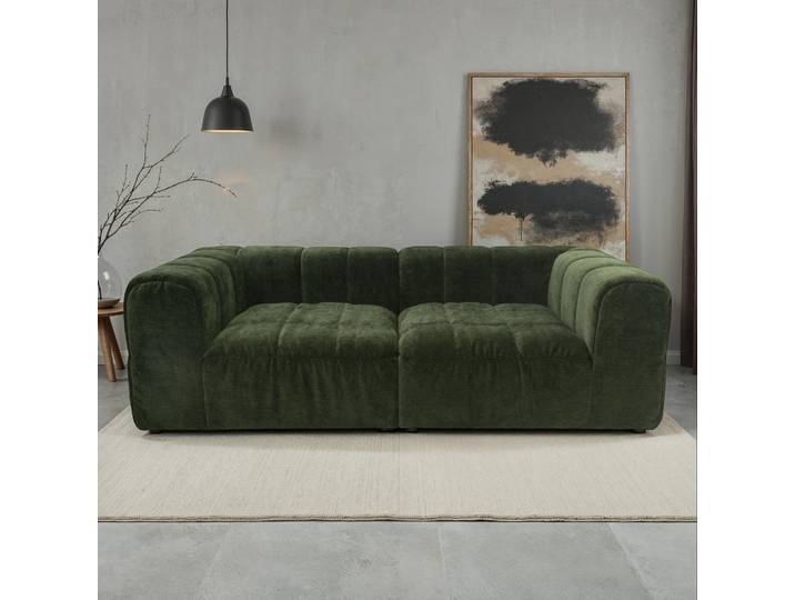 Big-Sofa, Grün, 220x113 cm, Polyester, Mit Taschenfederkern, Modern, Domo-collection