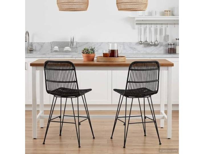 LPERTGFHU Esszimmerstühle 2er Set Rattan & Stahl, Modern Küchenstuhl Atmungsaktiv & bequem, Robustes Metallgestell, Mit Fußstütze