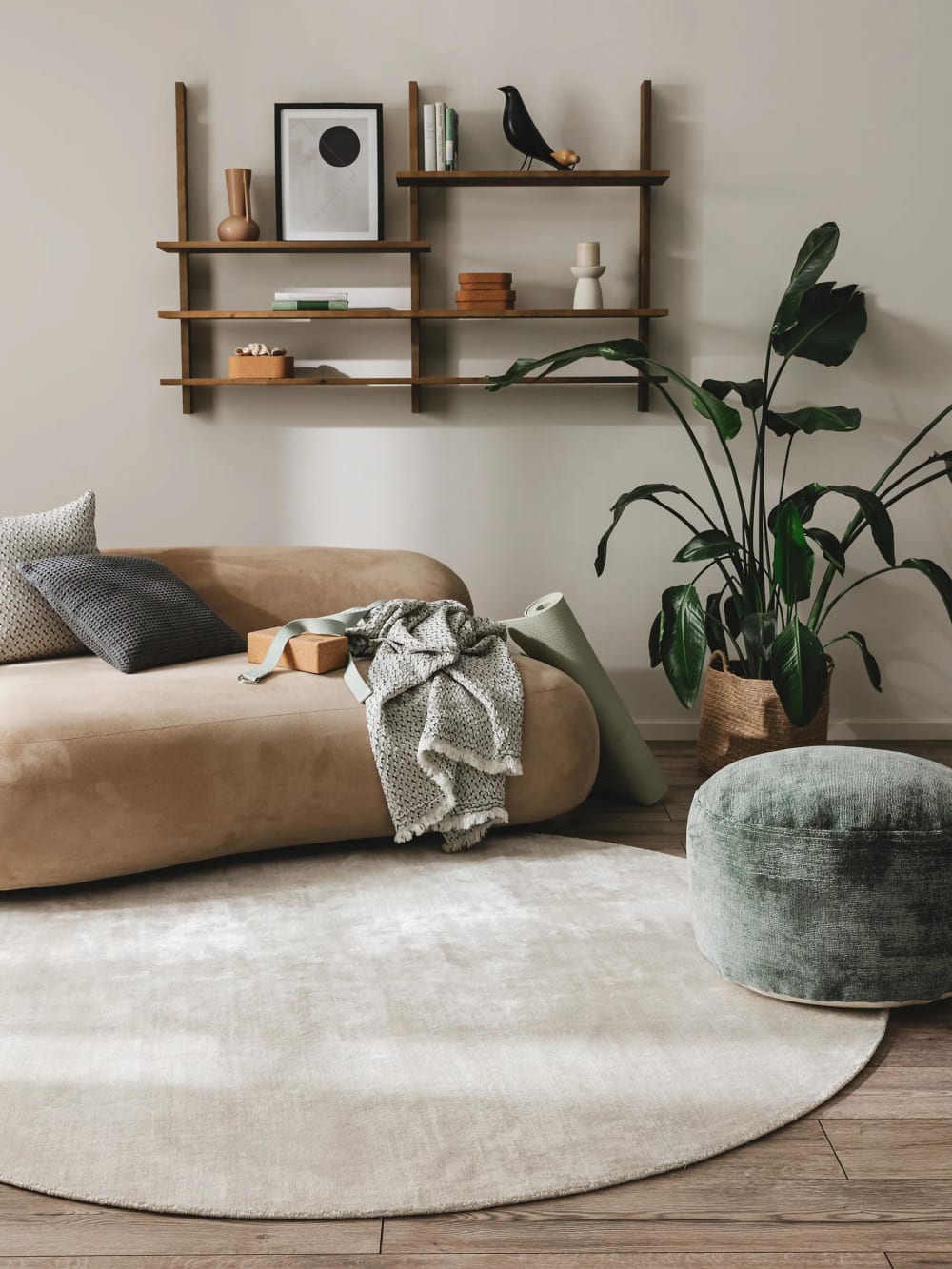 Benuta Tapis en viscose rond gris clair d 120 Gris 120x1x120cm