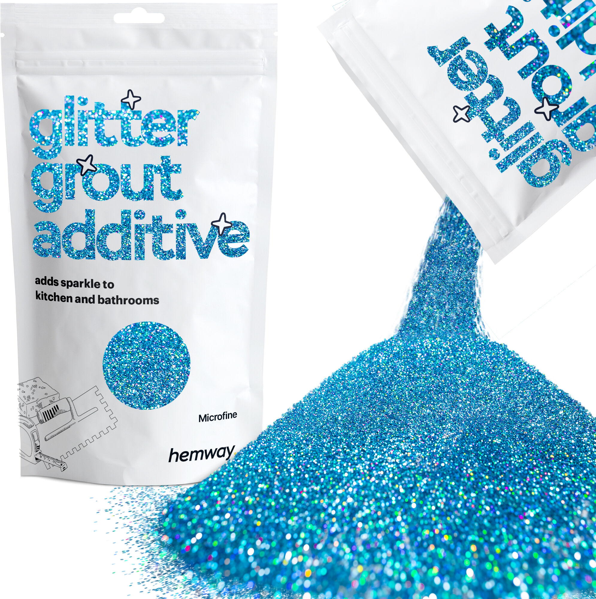Hemway Glitter For Tile Grout 100g / 3.5oz   Ocean Blue Holographic   Waterproof   Fade Resistant - Ocean Blue Holographic - Microfine 100g