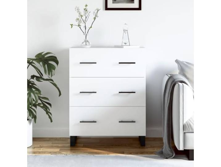 RJPLMFV Anrichte, weiß, 69,5 x 34 x 90 cm, Holz, Technik 3 Schubladen, Füße aus Metall, feuchtigkeitsbeständig, Wandbefestigung im Lieferumfang enthalten