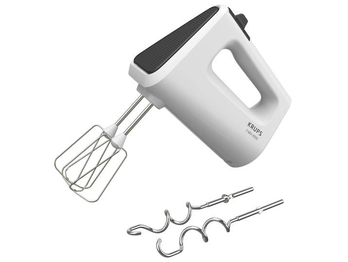 KRUPS Handmixer 3 Mix 4000 , grau (weiß, grau), B:10cm H:29cm T:20cm, Mixer, Turbo- und Auswurf-Funktion, inkl. 2 Rührbesen und 2 Knethaken, GN4001, Handmixer