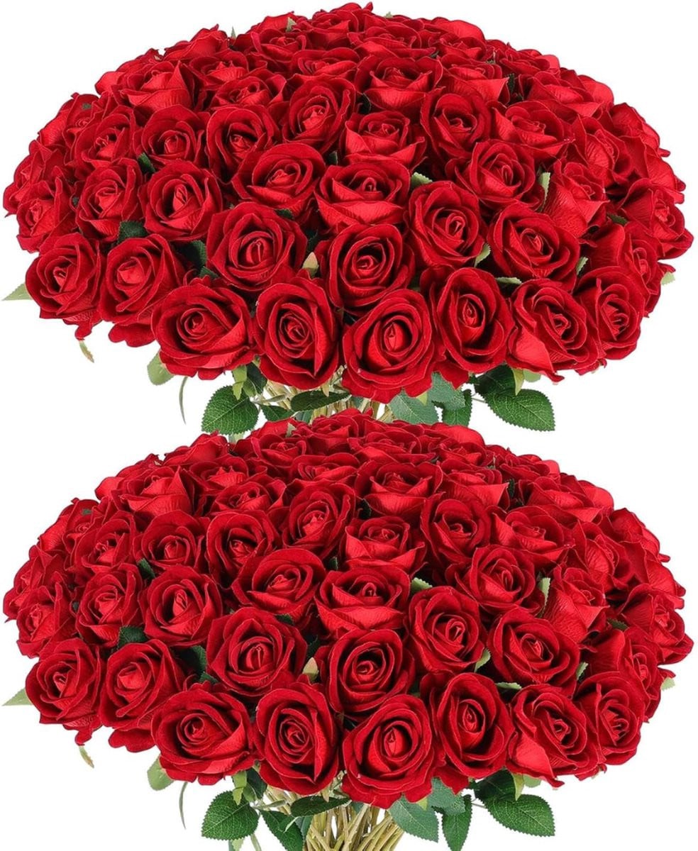 ROSIFY Set van 50 zijden kunstrozen, donkerrood, 50 cm