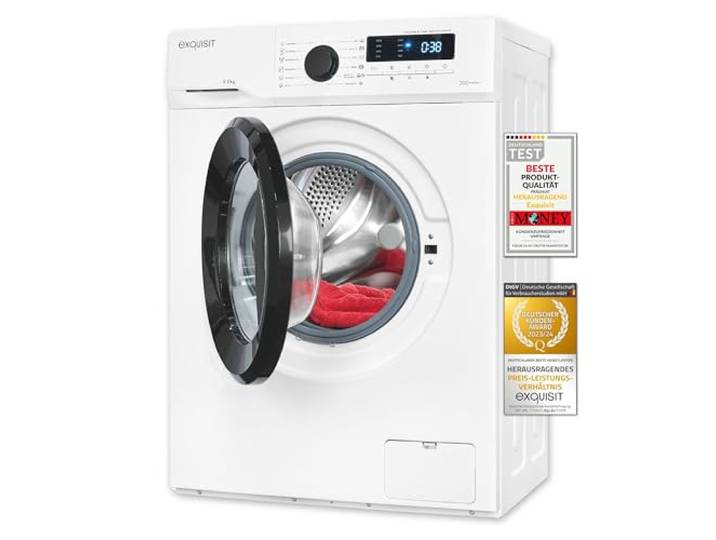 Exquisit Waschmaschine WA8014-020A Weiss - 8 kg - Energieklasse A 1400 U/min Schleuderdrehzahl - 12 Programme - Startzeitvorwahl - Trommelreinigung - Sicherer Betrieb mit Kindersicherung