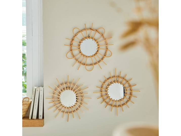 Miroir rond rotin - lot de 3 - Blancheporte