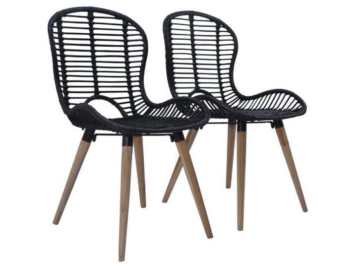 2x Chaises de Salle à Manger Rotin Naturel Noir Salon Cuisine Maison 246807