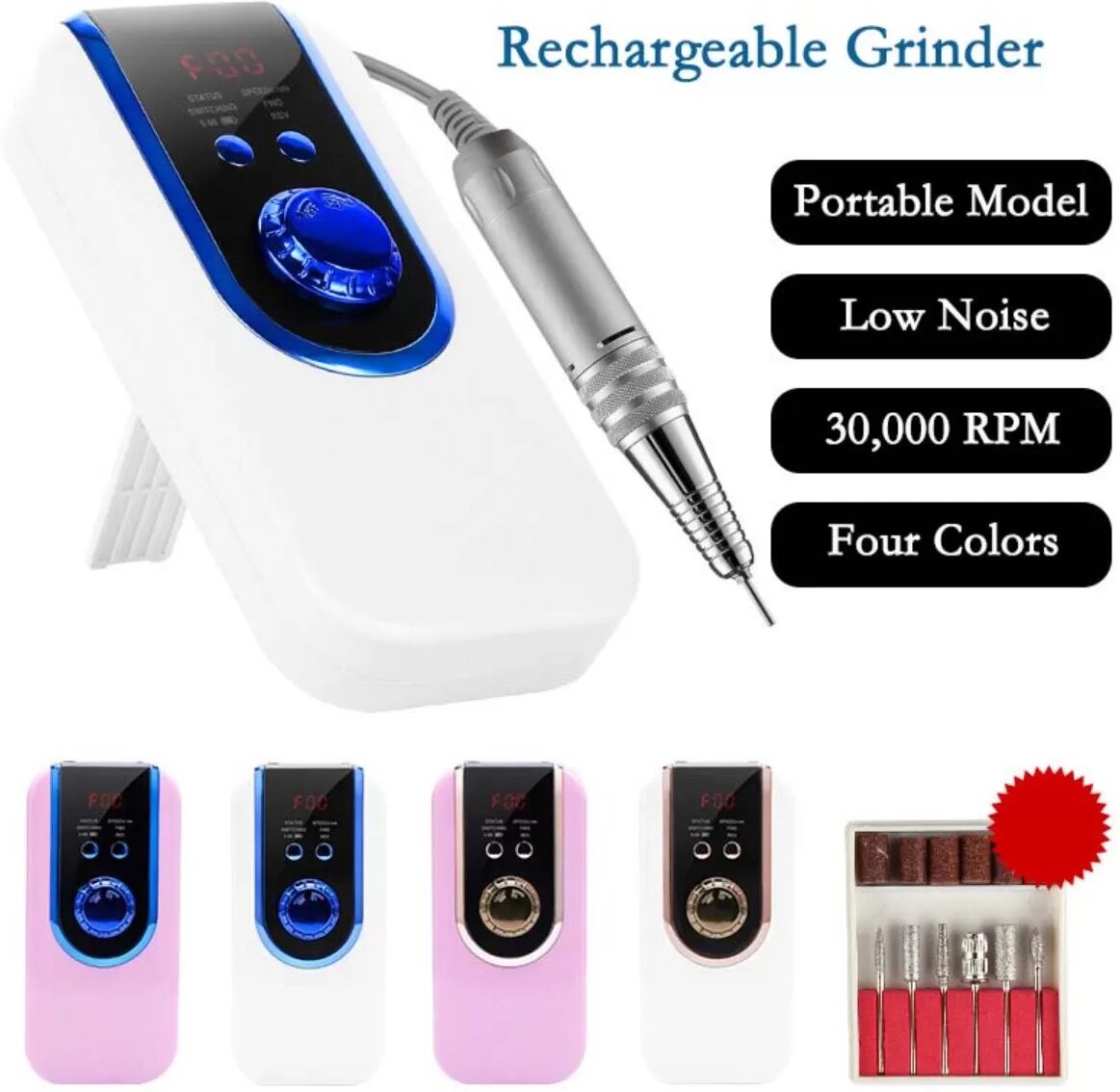 INF 30000 U/min Wiederaufladbare Elektrische Nagelbohrmaschine - Professionelles E-Feilen Maniküre Pediküre Set Rosa + Gold