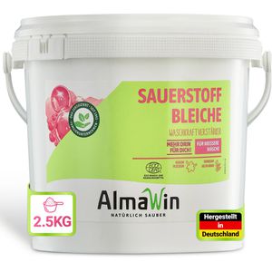AlmaWin Fleckenentferner Sauerstoffbleiche, Bio, vegan, Pulver, gegen Flecken & Vergilbung, weiße Textilien & Gardinen, 2,5 kg