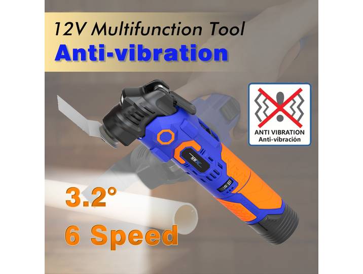 NEWONE Outil multifonction 12V, rénovateur, 6 vitesses réglables, outil oscillant, vibration, outil de travail du bois, outil électrique avec lumière LED