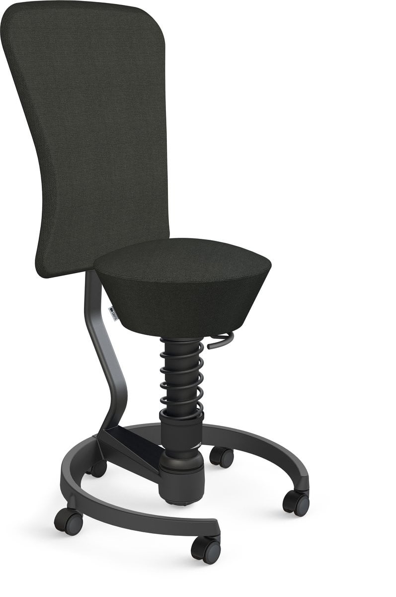 Aeris Swopper actieve bureaustool met rugleuning en wieltjes voor zachte vloeren, zwart, wolmix Gabriel