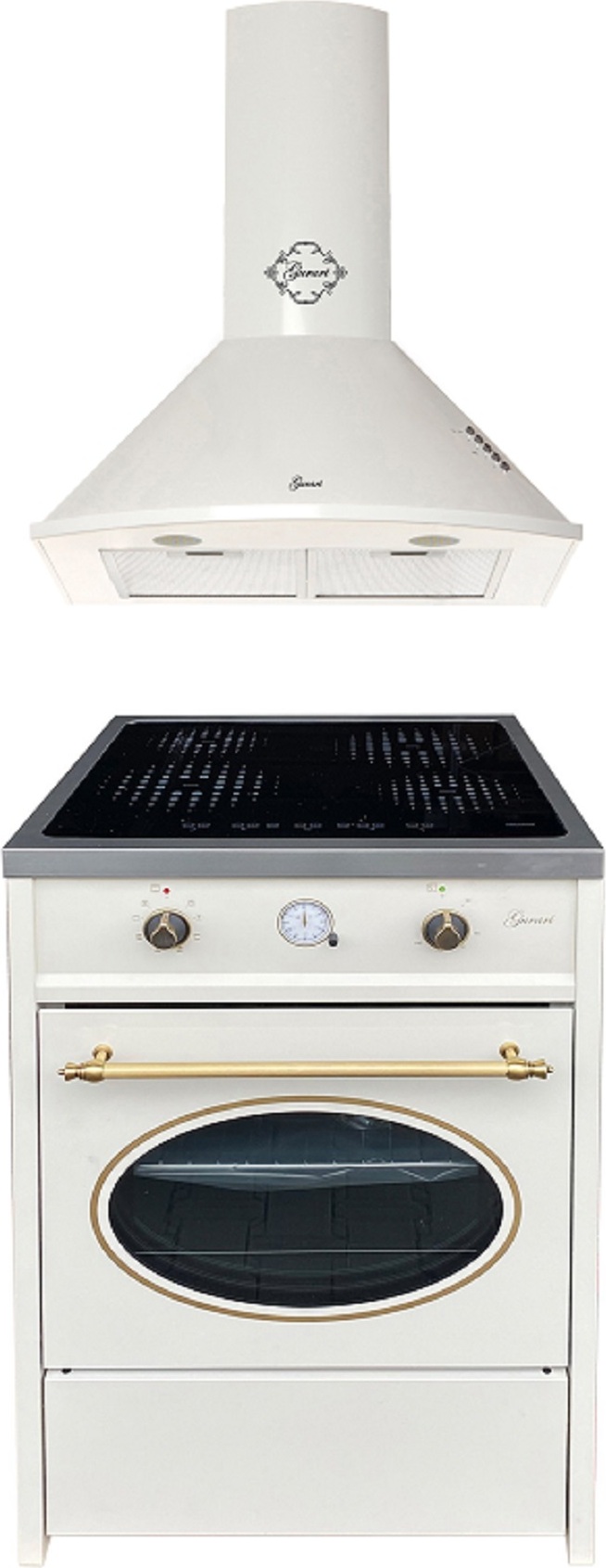 GURARI GCH E 612 Cr r Induktions Standherd + GCH C 046 WH 6 Dunstabzugshaube 60cm