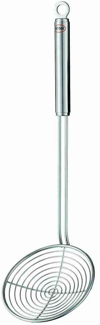 Seihlöffel RÖSLE, silber (edelstahlfarben), Ø:14cm, Edelstahl, Kochlöffel, Seihlöffel, Rundgriff mit Aufhängeöse, Edelstahl 18/10, spülmaschinengeeignet