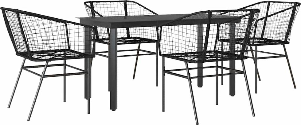 5-teiliges Garten-Esszimmerset aus schwarzem Polyrattanglas