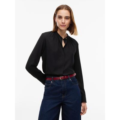 Langarmbluse TOMMY HILFIGER "FEM FLUID BLOUSE ESSENTIAL", Damen, Gr. 42, schwarz, Web, Obermaterial: 100% Viskose, unifarben, normal, V-Ausschnitt, Blusen, Viskose