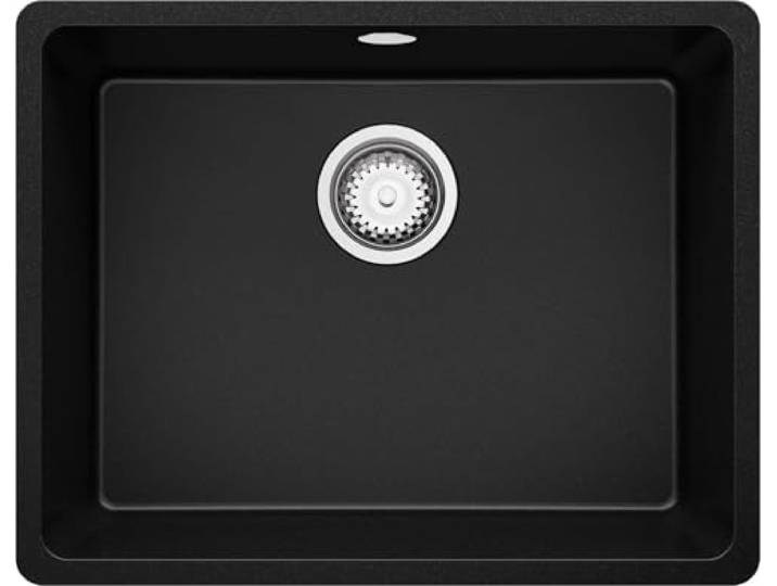 PRIMAGRAN Unterbauspüle ab 60er Unterschrank + Ablauf-Set, 56x44cm Set: Ablauf-Set (Siphon, Ablaufgarnitur, Überlauf) + Spülbecken 1 Becken - Venedig Easy, Schwarz