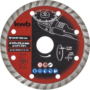 kwb Trennscheibe Cut-Fix Red-Line 797140, Bohrungs-Ø 22,23 mm, Diamanttrennscheibe, für Beton, Stein & Fliesen, 115 x 2,1 mm