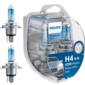 Philips Auto-Lampe WhiteVision ultra, 4200 Kelvin, H4, 12 V / 60 Watt, Scheinwerferlampe, Halogen, 2 Stück
