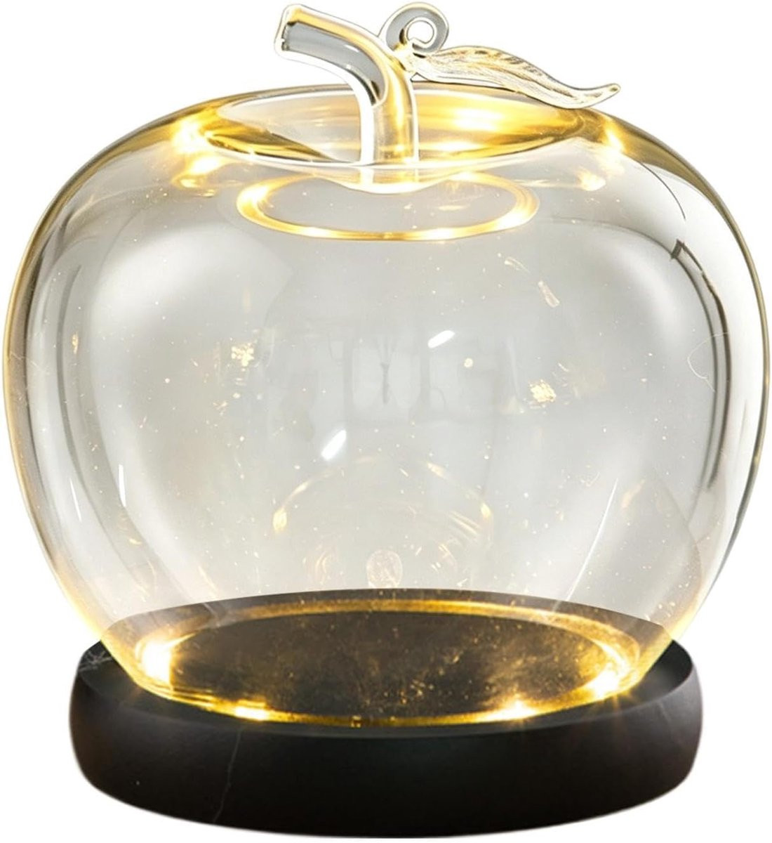 Glazen stolp met zwarte houten basis voor fruit of decoratie, Hoogte: 16,5 cm