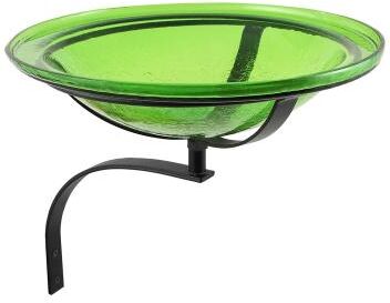 Achla Designs Reflective Crackle Glass Birdbath Bowl With Wall Mount Bracket, 12.5 Inch Diameter, Cobalt Blue