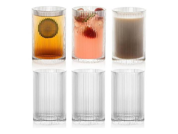 LuxusKollektion Gläser-Set Longdrinkgläser Geriffelte 6er 500ml Origami Set 6pcs, Glas