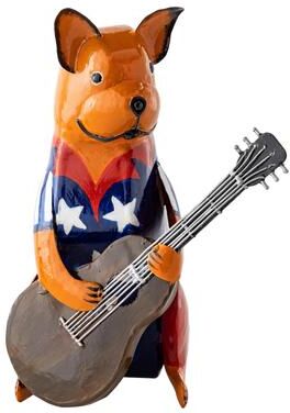 Evergreen Metal Patriotic Dog Statue with Instrument