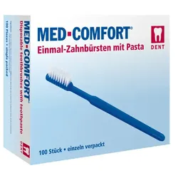 Einmalzahnbürste Ampri Med Comfort blau mit Zahnpasta, einzeln verpackt, 100 Stück/Box