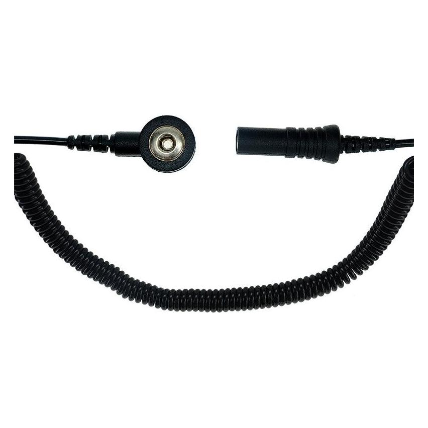 Top Swede ESD Spiralkabel, 1 Mohm, schwarz, 1,8 m, 3 mm Druckknopf, Bananenstecker (Statikschutz) (SG-SK-3DK-BA-SCH-1800MM-1MOHM)