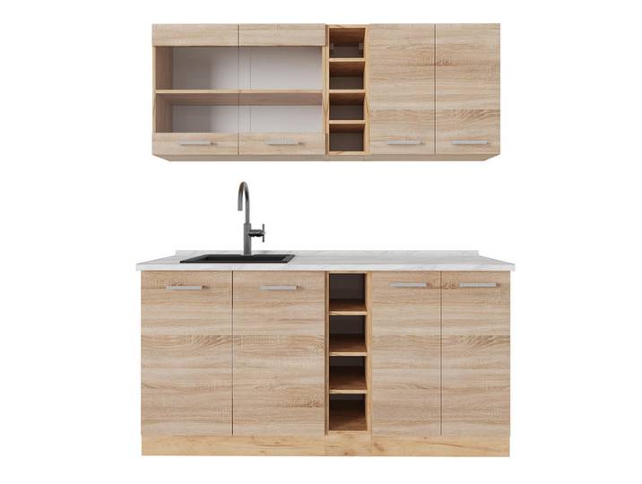 Vicco Single Küche R-Line Sonoma/Goldkraft Eiche 160 cm, AP Marmor, Sonoma Eiche, Eichefarben, Küchenblock,Rechteckig, 160x81.6x60 cm, Küchen, Küchenzeilen & Küchenblöcke, Küchenzeilen, Küchenzeilen ohne Geräte
