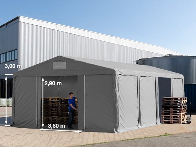TOOLPORT 8x8 m Lagerzelt, PVC-Plane, grau, mit Bodenrahmen, ohne Statik - (79831)
