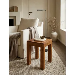 Beistelltisch Massivholz Landhausstil Design MUMBAI, Dunkelbraun 35x35x45 cm