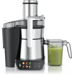 Arendo Zentrifugalentsafter,1000W, Edelstahl, XXL-Einfüllschacht, Programme, BPA-frei, Display, Tropfstopp, Entsafter, Schwarz, Silber