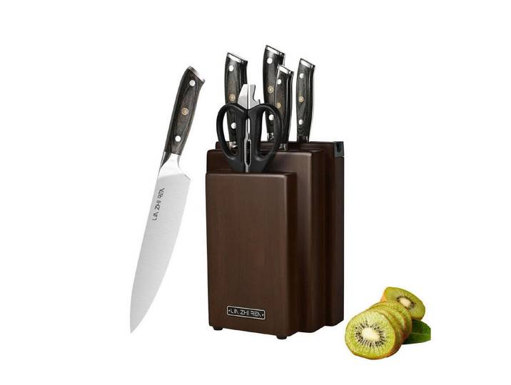 LuxusKollektion Messer-Set Messerblock Set 8-tlg Edelstahl mit Schärfer Braun