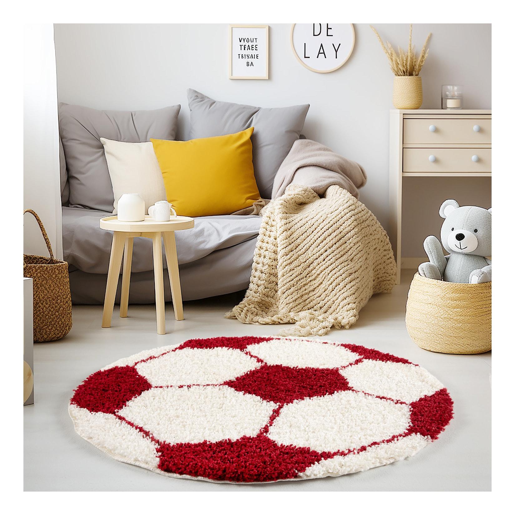 Kinderteppich MATREI, mit Fußball-Motiv, Rot, Ø 100 cm