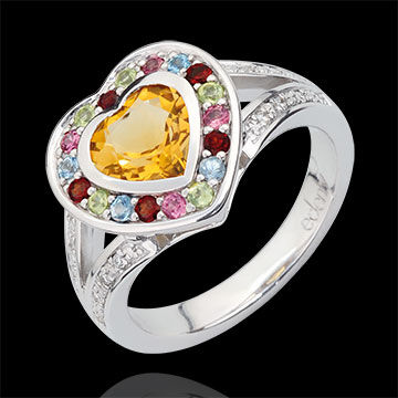 Edenly Ring Wunderbares Herz - Silber, Diamanten und Halbedelsteine